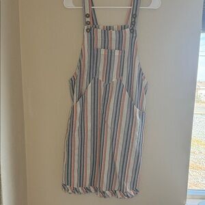 Umgee Vertical Stripe Button-Down Top in Blue, Coral & Cream